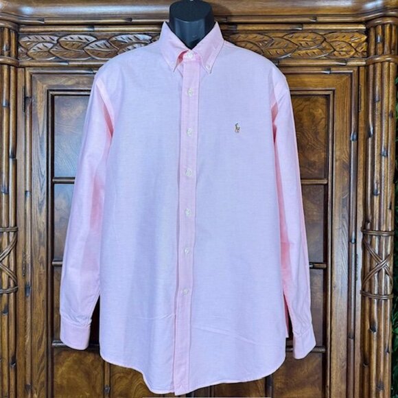 Ralph Lauren Polo Pink Brown Pony 100% Cotton Custom Fit Button Down Shirt - Picture 1 of 10